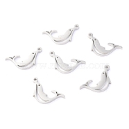 304 Stainless Steel Pendants, Laser Cut, Dolphin, Stainless Steel Color, 15x7.5x1.1mm, Hole: 1mm(STAS-O142-51P)