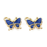 Light Gold Plated Alloy Charms, with Enamel, Butterfly, Royal Blue, 13x13.5x2.5mm, Hole: 1.8mm(X-ENAM-T009-03B)
