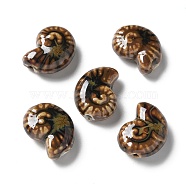 Handmade Porcelain Beads, Snail, Saddle Brown, 20~21x16~17x9~10.5mm, Hole: 3mm(PORC-L080-F08)