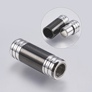 304 Stainless Steel Magnetic Clasps with Glue-in Ends, Column, Gunmetal, 28x10mm, Hole: 6mm(STAS-F139-074B)