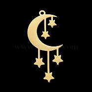 201 Stainless Steel Pendants, Laser Cut, Moon with Star, Golden, 41.5x18x1mm, Hole: 1.8mm(STAS-S105-LA350-2)
