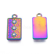 304 Stainless Steel Pendants, with Crystal Rhinestone, Rectangle with Star, Rainbow Color, 20.5x10x2.5mm, Hole: 1.6mm(STAS-N098-156M)