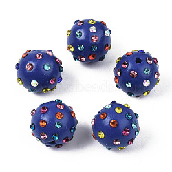 Polymer Clay Rhinestone Beads, Pave Disco Ball Beads, Round, Dark Blue, PP15(2.1~2.2mm), 14~15.5x13.5~14.5mm, Hole: 1.6mm(RB-T017-31A)
