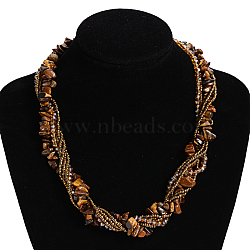 Tiger Eye Multi-strand Necklaces, with Glass Beads and Lobster Clasps, 17.71 inch~18.11 inch(NJEW-L143-02)