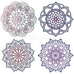 PVC Window Sticker, Flat Round Shape, for Window or Stairway  Home Decoration, Flower, 160x0.3mm, 4 styles, 1pc/style, 4pcs/set(DIY-WH0235-058)