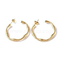 Ion Plating(IP) 304 Stainless Steel Bamboo Joint Stud Earrings, Half Hoop Earrings for Women, Golden, 31.5x32x3.5mm, Pin: 0.8mm(EJEW-G335-10G)