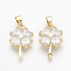 Brass Cubic Zirconia Pendants, Nickel Free, Real 18K Gold Plated, Clover, 22x14x4.5mm, Hole: 3.5x4.5mm(X-KK-R015-112G)