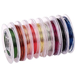 9 Rolls 9 Colors Round Copper Wire, for Jewelry Making Copper Beading Wire, Mixed Color, 26 Gauge, 0.4mm, about 16.4 Feet(5m)/roll, 1 roll/color(CWIR-SZ0001-07)