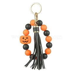 Alloy Silicone Keychain, Pumpkin, Orange, 15.5cm(HJEW-JM02211)