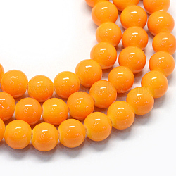 Baking Painted Glass Round Bead Strands, Orange, 8.5~9mm, Hole: 1.5mm, about 105pcs/strand, 31.8 inch(X-DGLA-Q020-8mm-12)