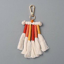 Cotton Rope Braided Tassel Pendant Decorations, Hanging Macrame Craft Ornaments, with Zinc Alloy Swivel Clasps, Light Gold, 170mm(HJEW-WH0043-11KCG)