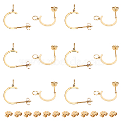 DICOSMETIC 6 Pair 304 Stainless Steel Stud Earring Findings, Ear Wire, with Earring Backs/Ear Nut and Jump Ring, Golden, 20x20x1mm, Pin: 0.8mm, Hole: 4mm(STAS-DC0006-90)
