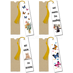 4 Sets Acrylic Bookmark Pendants for Teachers' Day, Rectangle, with Paper Bags and Polyester Tassel Decorations, Mixed Color, Bookmark: 120x28mm, 4 styles, 1pc/style, 4pcs/set(DIY-GL0004-27C)