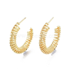 Brass Wire Swirl C-shape Stud Earrings, Half Hoop Earrings for Women, Nickel Free, Real 18K Gold Plated, 30x6mm, Pin: 0.8mm(EJEW-G322-04G)