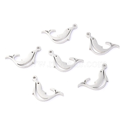 304 Stainless Steel Pendants, Laser Cut, Dolphin, Stainless Steel Color, 15x7.5x1.1mm, Hole: 1mm(STAS-O142-51P)