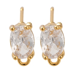 Brass Clear Cubic Zirconia Stud Earrings Finding for Women, with Loop, Oval, Real 18K Gold Plated, 9x5mm, Hole: 1.2mm, Pin: 0.7x12mm(EJEW-B107-16G)