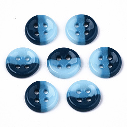 4-Hole Handmade Lampwork Sewing Buttons, Tri-colored, Flat Round, Marine Blue, 11.5x2.5mm, Hole: 1.2mm(BUTT-T010-02A)