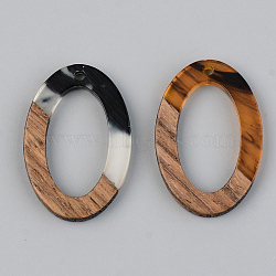 Resin & Walnut Wood Pendants, Oval, Black, 29x19.5x3mm, Hole: 1.8mm(X-RESI-S389-022A-A02)