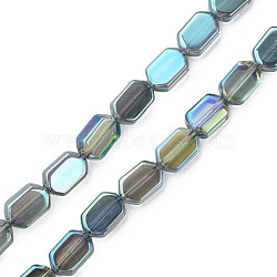 Electroplate Glass Beads Strands, Half Plated, Oval, Medium Turquoise, 9.5x6.5x3.5mm, Hole: 0.9mm, about 78Pcs/strand, 25.59 inch(65cm)(EGLA-N008-017-B03)