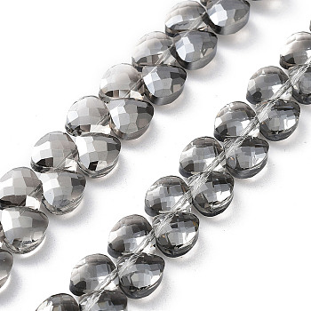 Electroplate Triangle Glass Beads Strands, Faceted, Pear Lurster Plated, Gray, 9x10x5mm, Hole: 1mm, about 100pcs/strand, 23.62''(60cm)