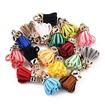 Faux Suede Tassel Pendant Decorations, with Rose Gold CCB Plastic Cord Ends, Mixed Color, 25~26.5x13.5~20mm, Hole: 3mm