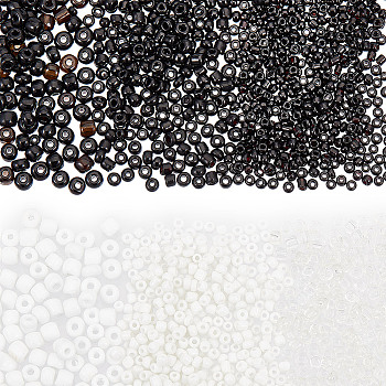 White & Black Series Glass Seed Beads, Small Craft Beads for DIY Jewelry Making, Round, Mixed Color, 2~4mm, Hole: 1~2mm