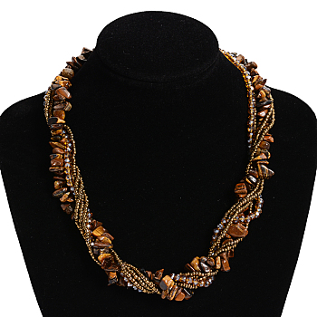 Tiger Eye Multi-strand Necklaces, with Glass Beads and Lobster Clasps, 17.71 inch~18.11 inch
