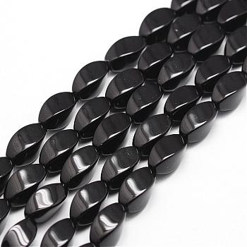 Natural Black Onyx Beads Strands, Grade A, Dyed & Heated, Twist Oval, 12x6mm, Hole: 1.2mm, about 33pcs/strand, 15.16 inch~15.35 inch