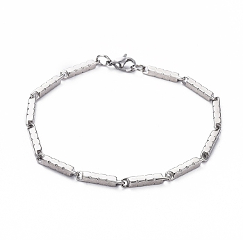 Unisex 201 Stainless Steel Bar Link Chain Bracelets, with Lobster Claw Clasps, Stainless Steel Color, 8-1/2 inch(21.5cm), 3mm