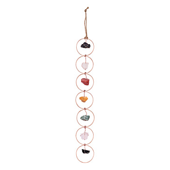 7 Chakra Gemstone Wall Hanging Pendant Decorations, for Home Living Yoga Room Bedroom Decorations, with Steel Ring, 600x78mm