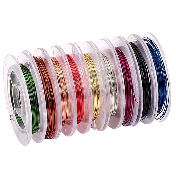 9 Rolls 9 Colors Round Copper Wire, for Jewelry Making Copper Beading Wire, Mixed Color, 26 Gauge, 0.4mm, about 16.4 Feet(5m)/roll, 1 roll/color
