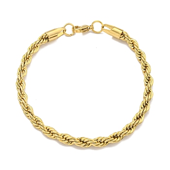 5MM 304 Stainless Steel Rope Chain Bracelets for Women, with Lobster Claw Clasps, Real 18K Gold Plated, 8-1/2 inch(21.5cm)