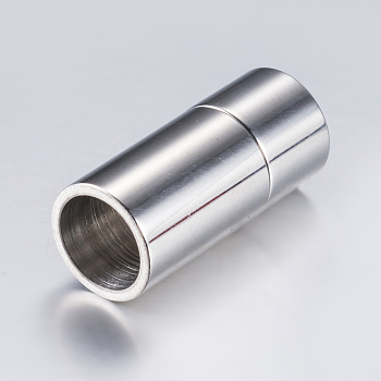 304 Stainless Steel Magnetic Clasps with Glue-in Ends, Smooth Surface, Column, Stainless Steel Color, 20x9mm, Hole: 7mm