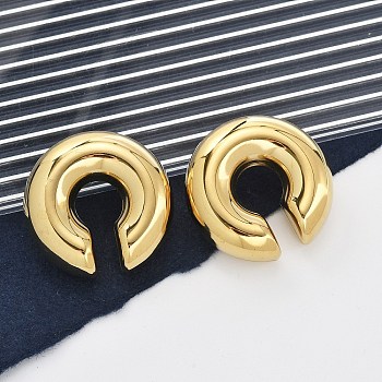 304 Stainless Steel C-Shaped Cuff Earrings for Women, Ion Plating(IP), Real 14K Gold Plated, 30x10mm