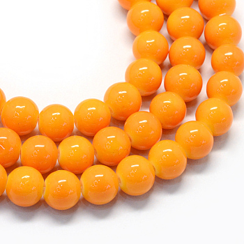Baking Painted Glass Round Bead Strands, Orange, 8.5~9mm, Hole: 1.5mm, about 105pcs/strand, 31.8 inch
