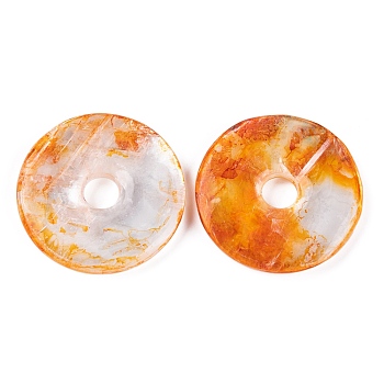Natural Calcite Dyed Pendants, Donut/Pi Disc Charms, Dark Orange, 40x5.5~6.5mm, Hole: 8mm