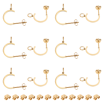 DICOSMETIC 6 Pair 304 Stainless Steel Stud Earring Findings, Ear Wire, with Earring Backs/Ear Nut and Jump Ring, Golden, 20x20x1mm, Pin: 0.8mm, Hole: 4mm