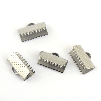 304 Stainless Steel Ribbon Crimp Ends, Stainless Steel Color, 9x15mm, Hole: 3mm