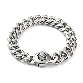 304 Stainless Steel Cuban Link Chains Bracelets for Men & Women, with Skull Clasps , Stainless Steel Color, 9-1/8 inch(23.2cm)