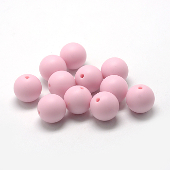 Food Grade Eco-Friendly Silicone Beads, Round, Pink, 14~15mm, Hole: 2mm