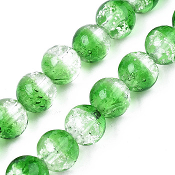 Handmade Luminous Transparent Lampwork Beads Strands, Round, Lime Green, 9~10x10~11mm, Hole: 1.2mm, about 50pcs/strand, 19.29 inch~19.69 inch(49cm~50cm)