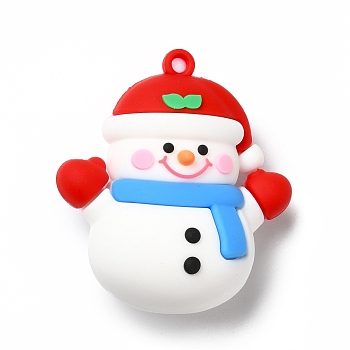 Christmas PVC Plastic Pendants, Snowman, White, 48x44x24mm, Hole: 3mm