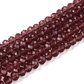 Glass Beads Strands, Faceted, Rondelle, Coconut Brown, 4mm, Hole: 0.9mm, about 113~115pcs/strand, 16.14~16.34 inch(41~41.5cm)