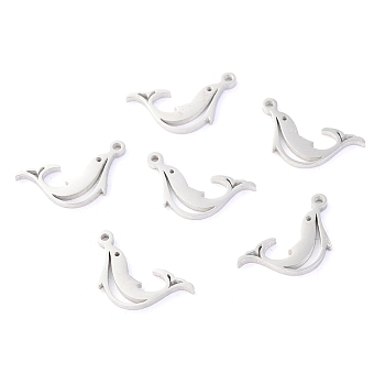 304 Stainless Steel Pendants, Laser Cut, Dolphin, Stainless Steel Color, 15x7.5x1.1mm, Hole: 1mm
