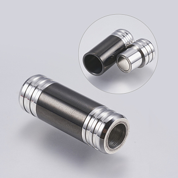 304 Stainless Steel Magnetic Clasps with Glue-in Ends, Column, Gunmetal, 28x10mm, Hole: 6mm