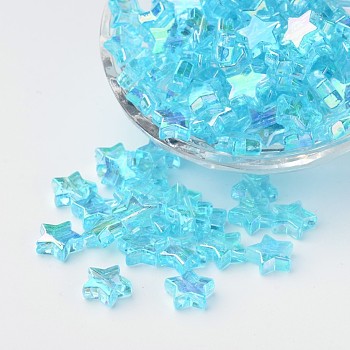 Eco-Friendly Transparent Acrylic Beads, Star, Sky Blue, AB Color, about 10mm in diameter, 4mm thick, hole:1.5mm