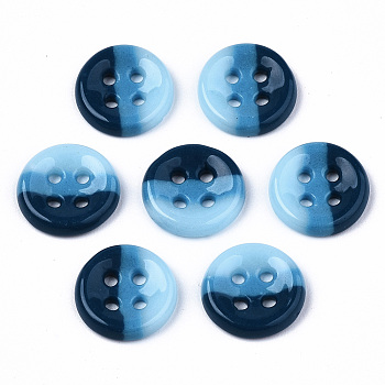 4-Hole Handmade Lampwork Sewing Buttons, Tri-colored, Flat Round, Marine Blue, 11.5x2.5mm, Hole: 1.2mm
