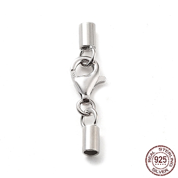 925 Sterling Silver Lobster Claw Clasps, with Cord Ends and 925 Stamp, Platinum, 22mm, Inner Diameter: 2mm
