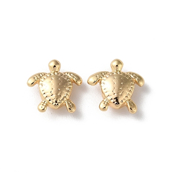 Rack Plating Brass Beads, Sea Turtle, Real 18K Gold Plated, 10x10x4mm, Hole: 1.2mm