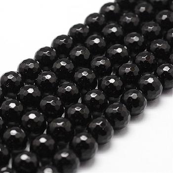Natural Black Onyx Beads Strands, Grade A, Faceted, Round, 8mm, Hole: 1mm, about 44pcs/strand, 14.9 inch~15.1 inch